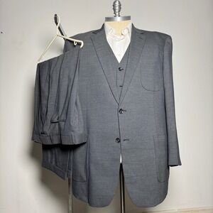 Custom Tailored Mens Gray 3 Piece Suit 52L 44W Solid Wool